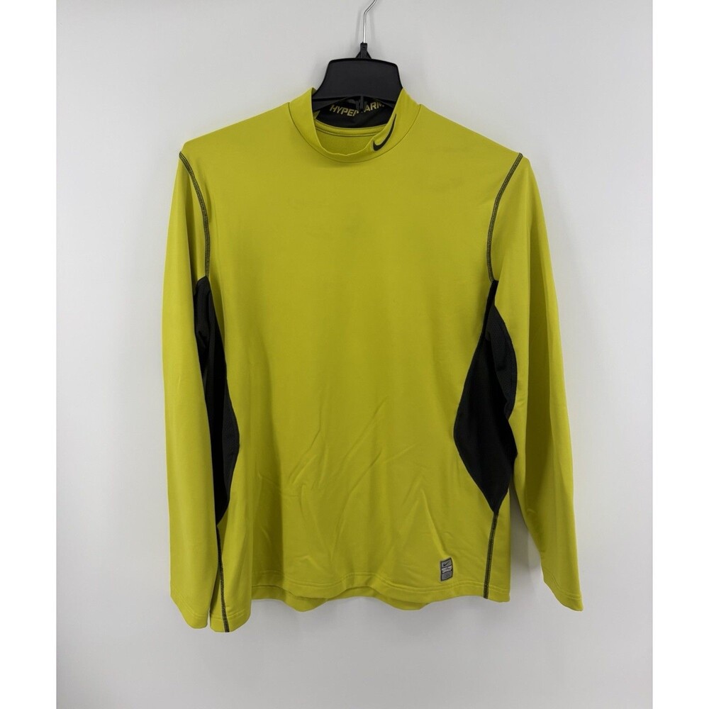 Nike Pro Combat Hyperwarm Max Mens XL Fitted Shirt Yellow And Black Colorblock